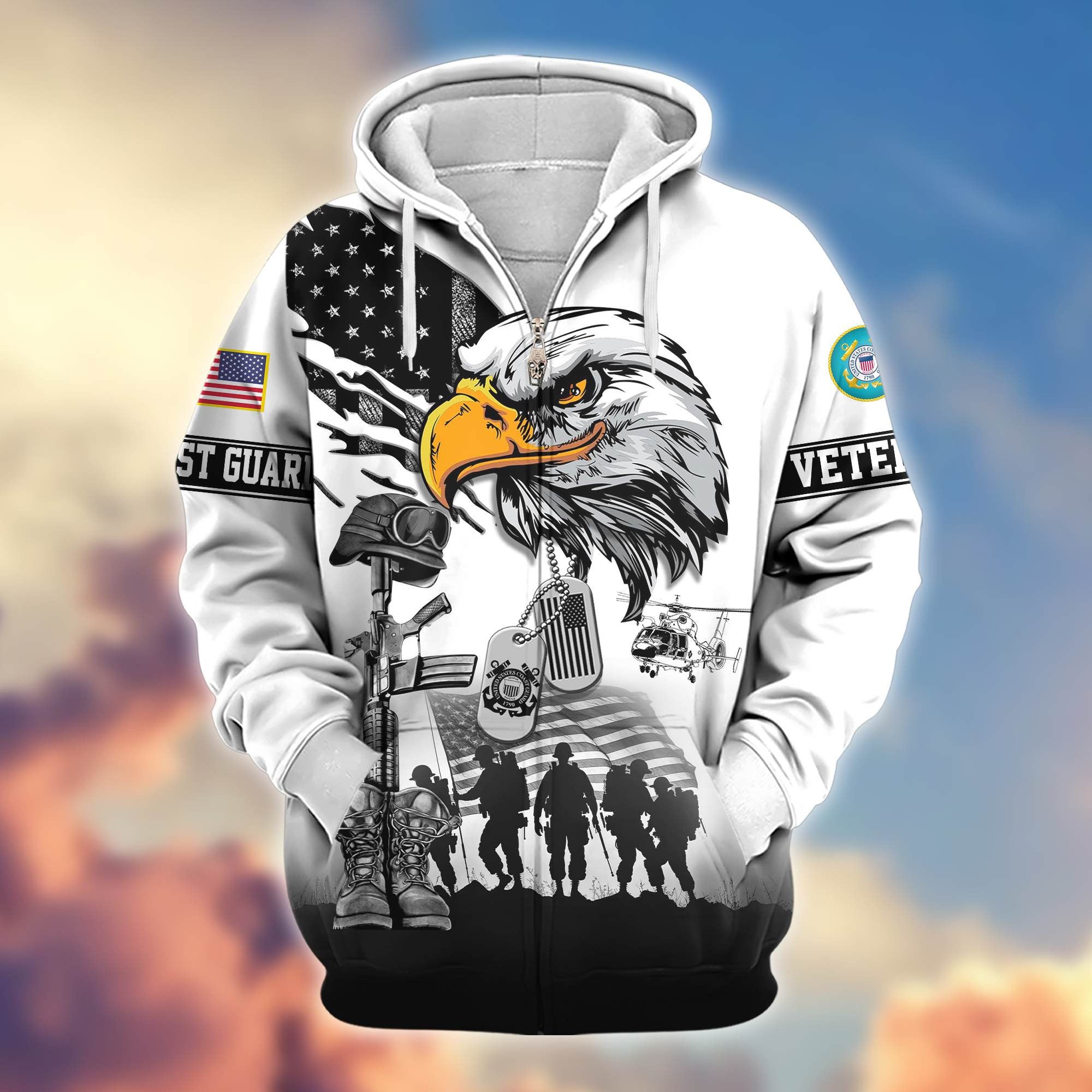 Premium US Veterans Zip Hoodie, Gifts For US Veterans, Gifts On Father's Day, Veterans Day.