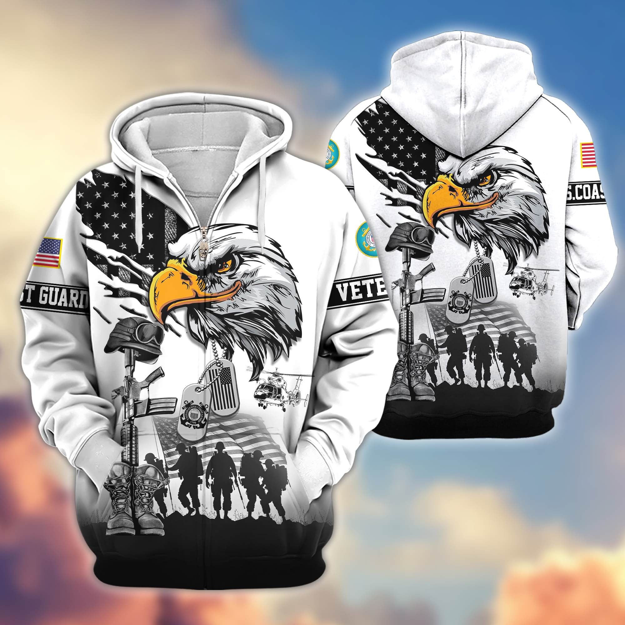 Premium US Veterans Zip Hoodie, Gifts For US Veterans, Gifts On Father's Day, Veterans Day.