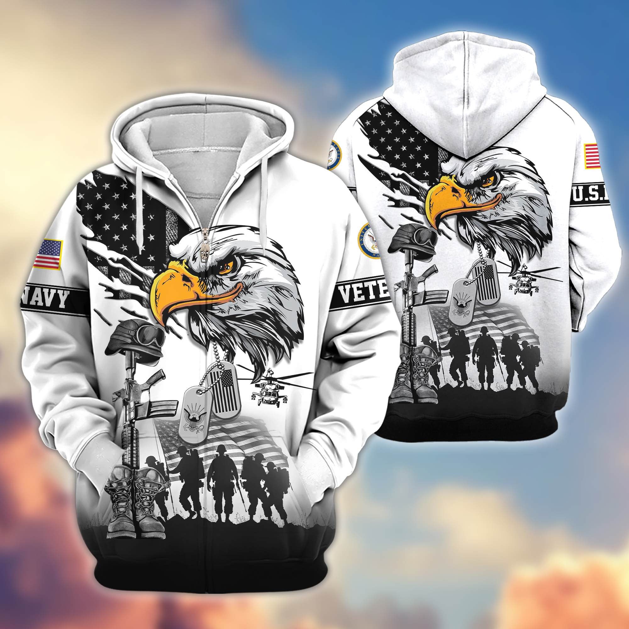 Premium US Veterans Zip Hoodie, Gifts For US Veterans, Gifts On Father's Day, Veterans Day.