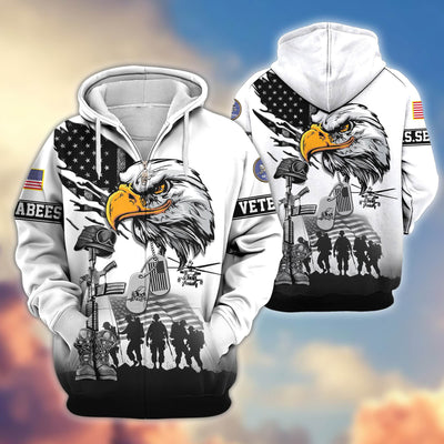 Premium US Veterans Zip Hoodie, Gifts For US Veterans, Gifts On Father's Day, Veterans Day.