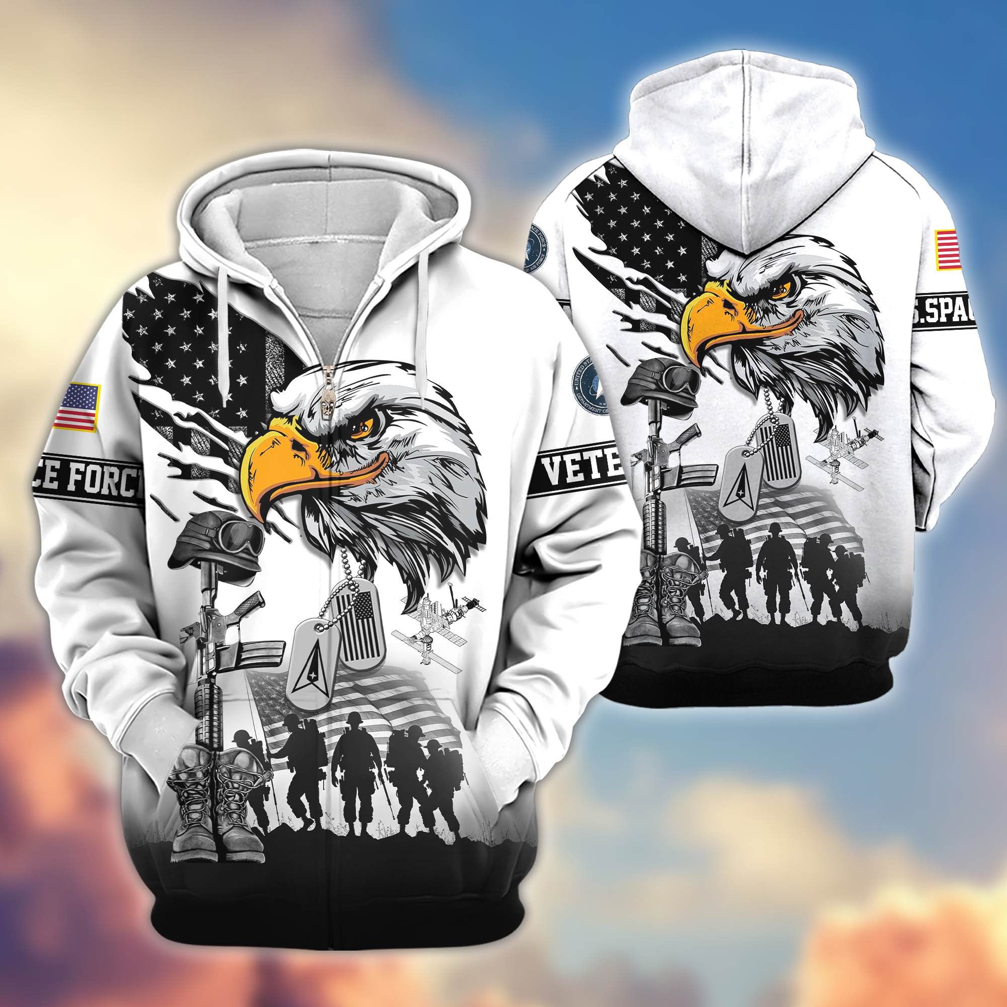 Premium US Veterans Zip Hoodie, Gifts For US Veterans, Gifts On Father's Day, Veterans Day.