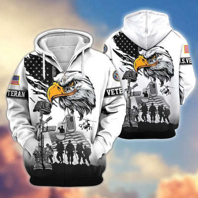 Premium US Veterans Zip Hoodie, Gifts For US Veterans, Gifts On Father's Day, Veterans Day.