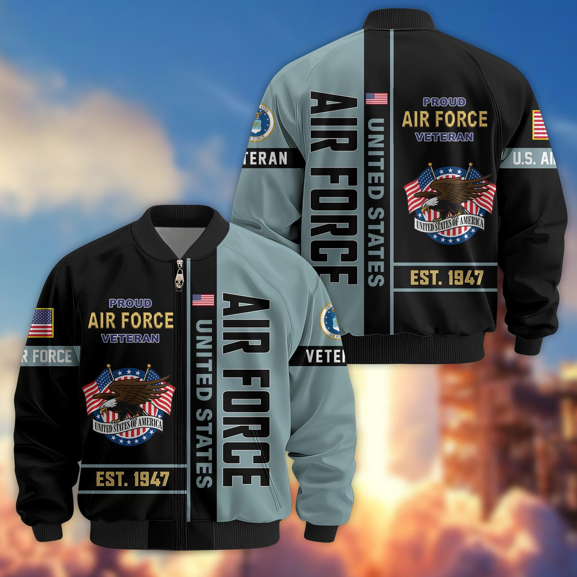Premium US Veterans Bomber Jacket, Gifts For US Veterans, Gifts On Father's Day, Veterans Day.