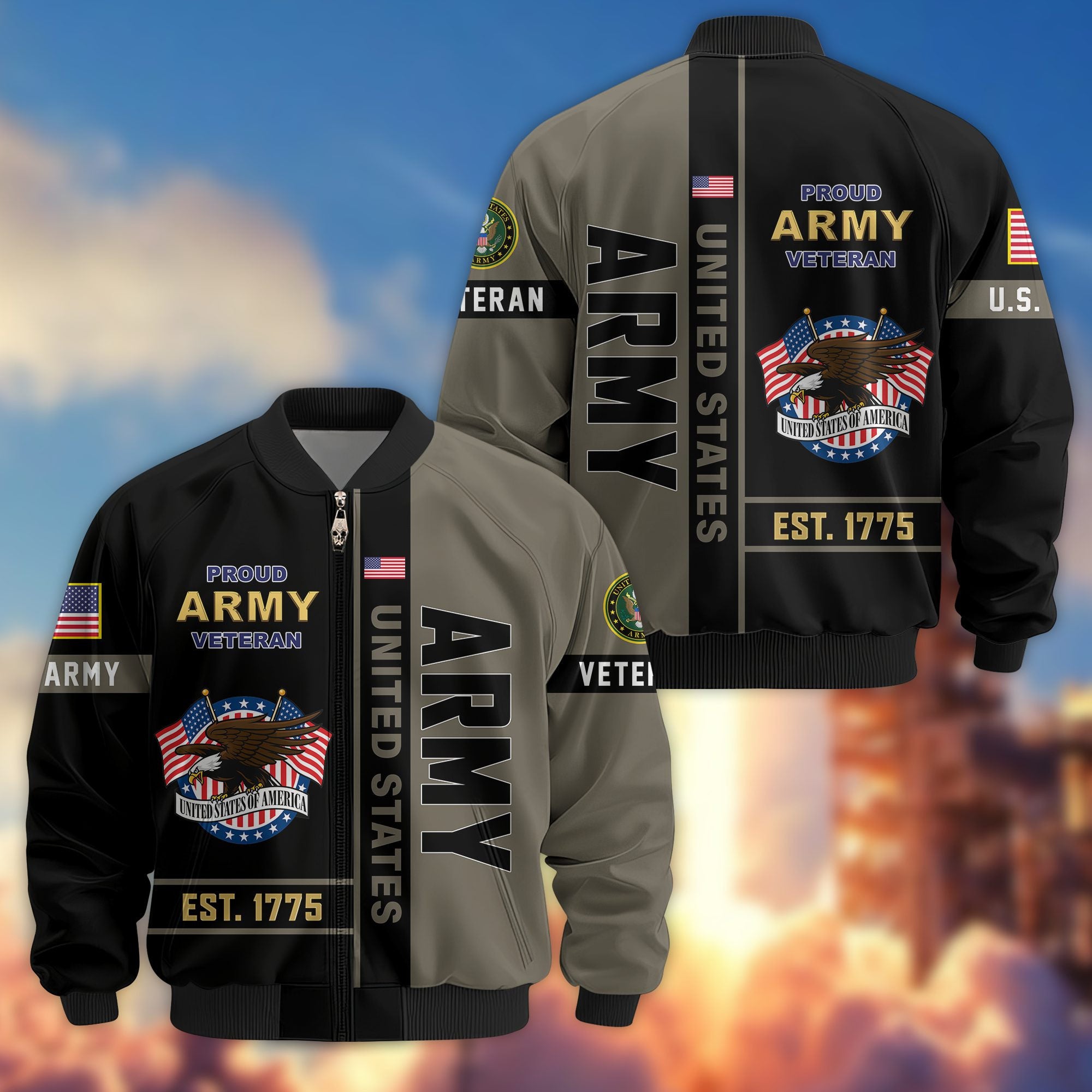Premium US Veterans Bomber Jacket, Gifts For US Veterans, Gifts On Father's Day, Veterans Day.