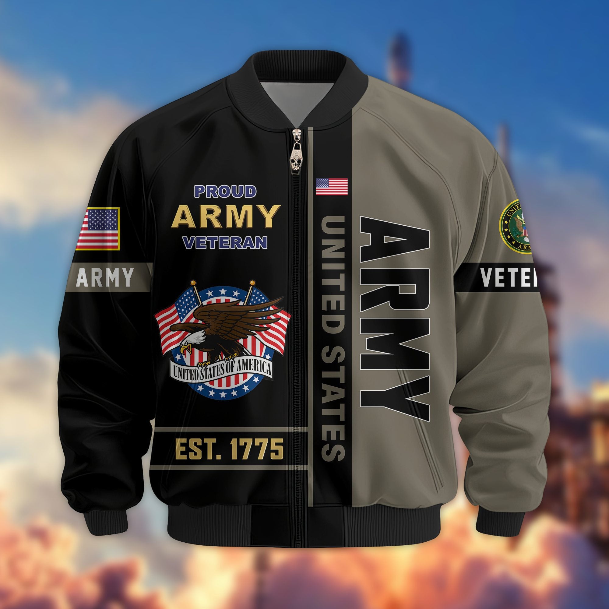 Premium US Veterans Bomber Jacket, Gifts For US Veterans, Gifts On Father's Day, Veterans Day.