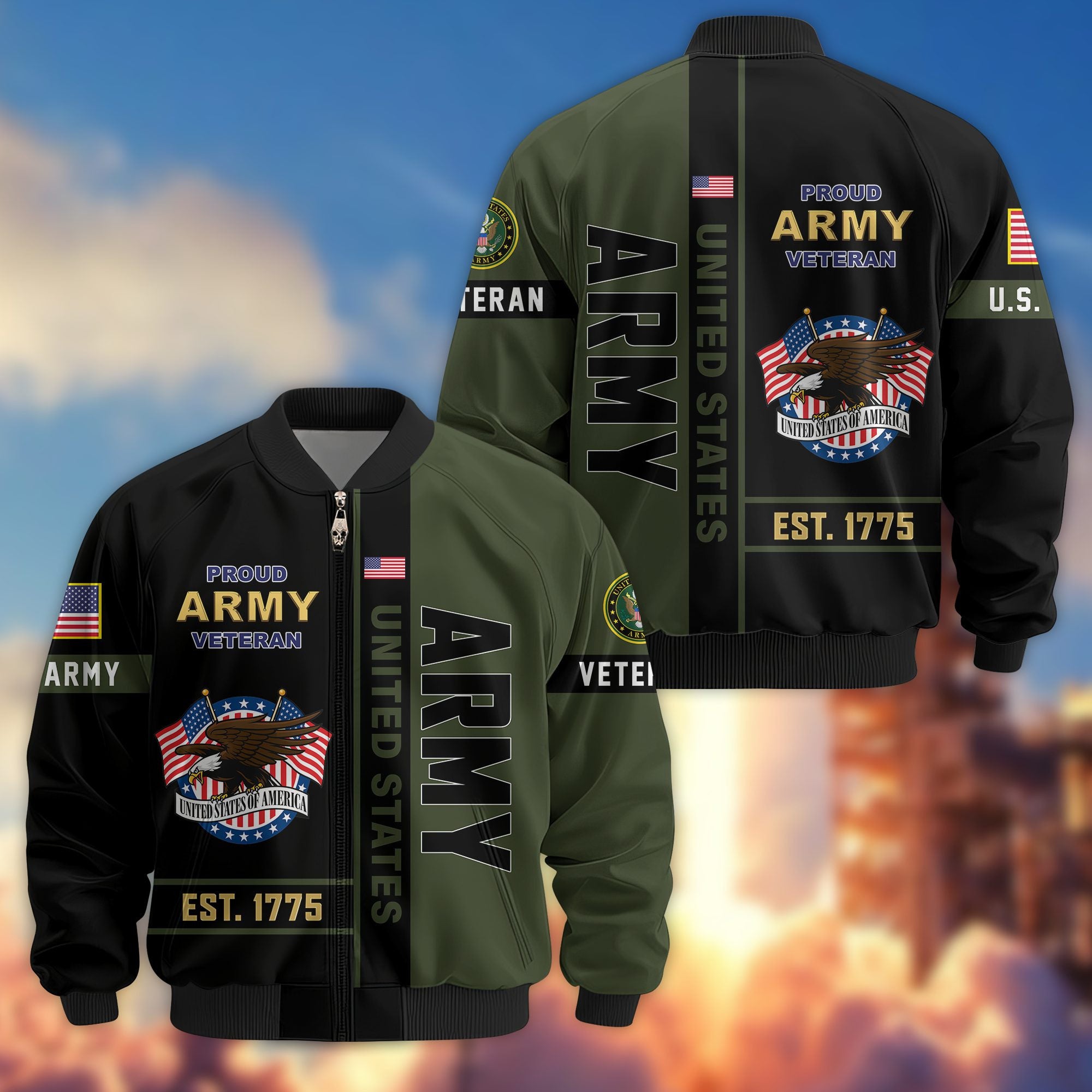 Premium US Veterans Bomber Jacket, Gifts For US Veterans, Gifts On Father's Day, Veterans Day.