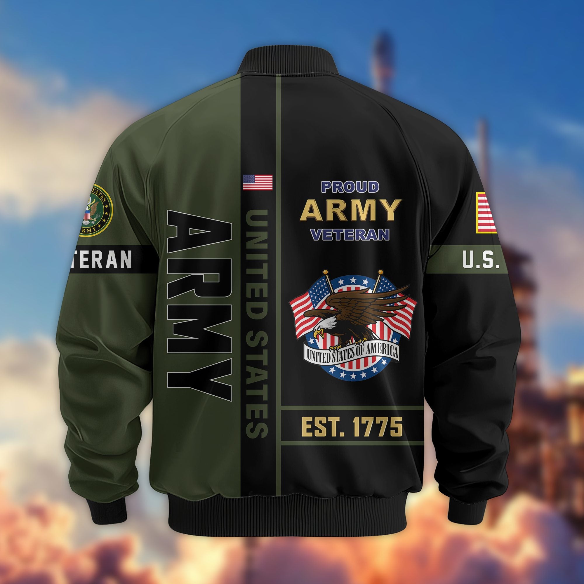 Premium US Veterans Bomber Jacket, Gifts For US Veterans, Gifts On Father's Day, Veterans Day.