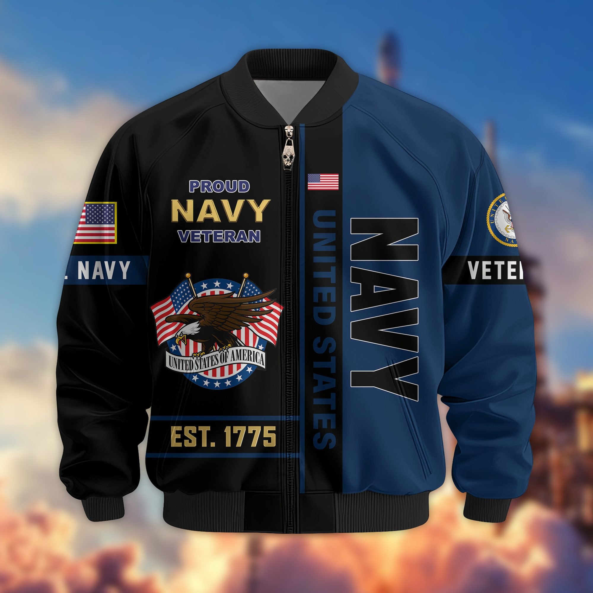Premium US Veterans Bomber Jacket, Gifts For US Veterans, Gifts On Father's Day, Veterans Day.