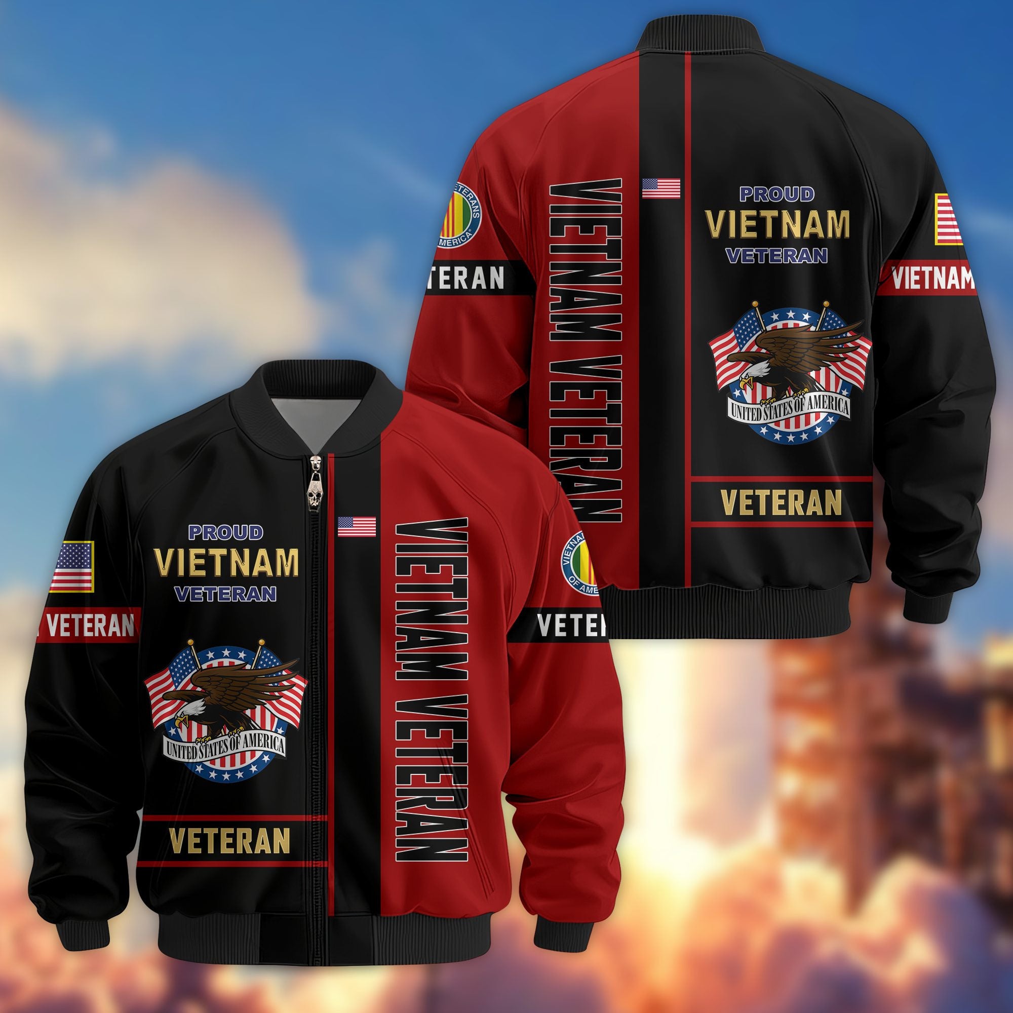 Premium US Veterans Bomber Jacket, Gifts For US Veterans, Gifts On Father's Day, Veterans Day.
