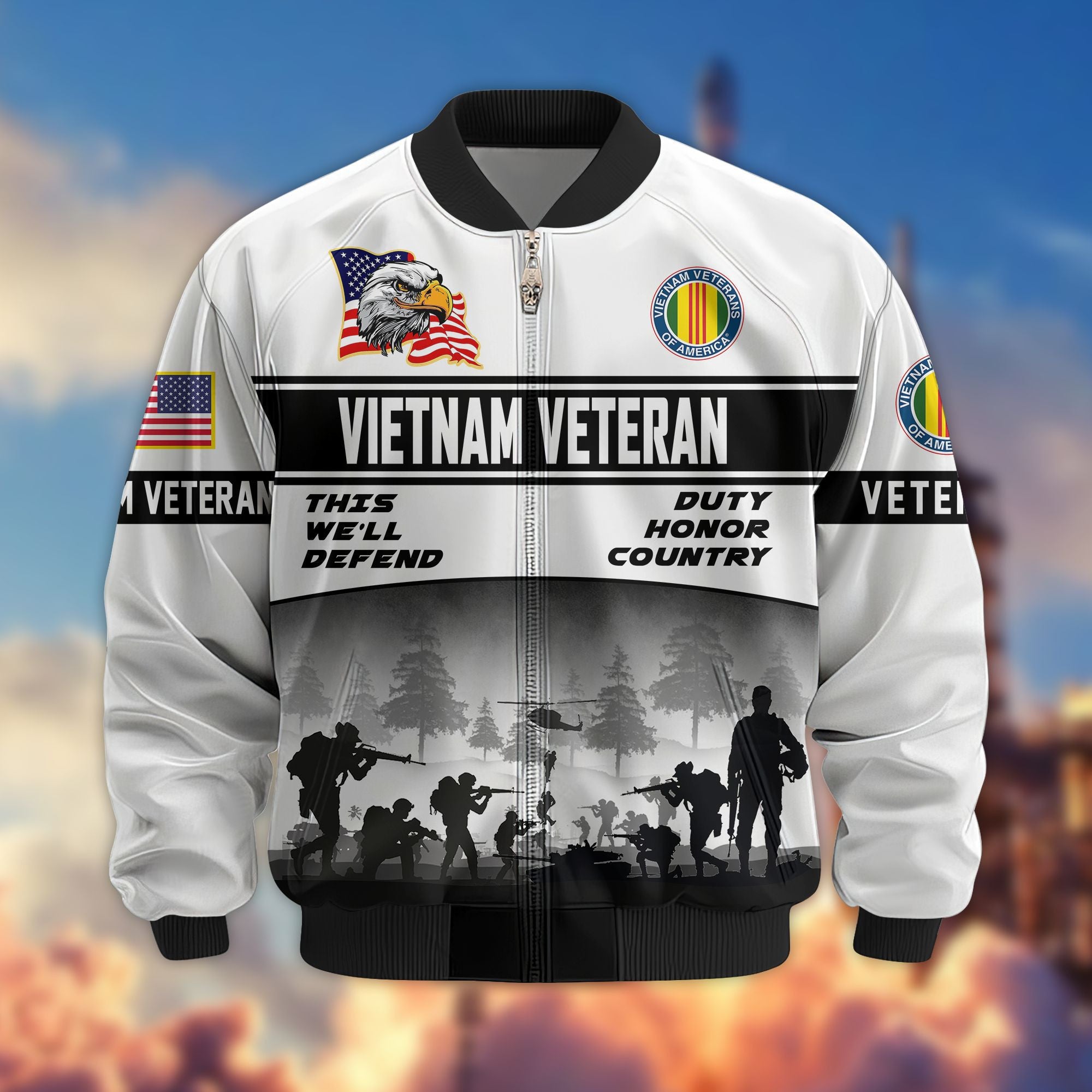 Premium US Veterans Bomber Jacket, Gifts For US Veterans, Gifts On Father's Day, Veterans Day.