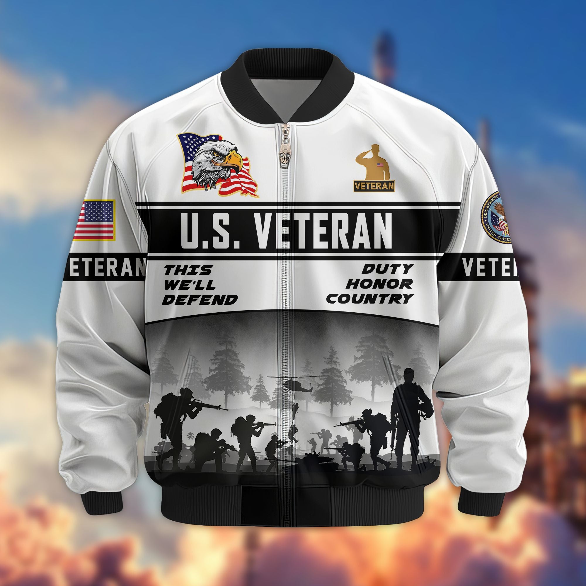 Premium US Veterans Bomber Jacket, Gifts For US Veterans, Gifts On Father's Day, Veterans Day.