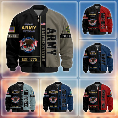 Premium US Veterans Bomber Jacket, Gifts For US Veterans, Gifts On Father's Day, Veterans Day.