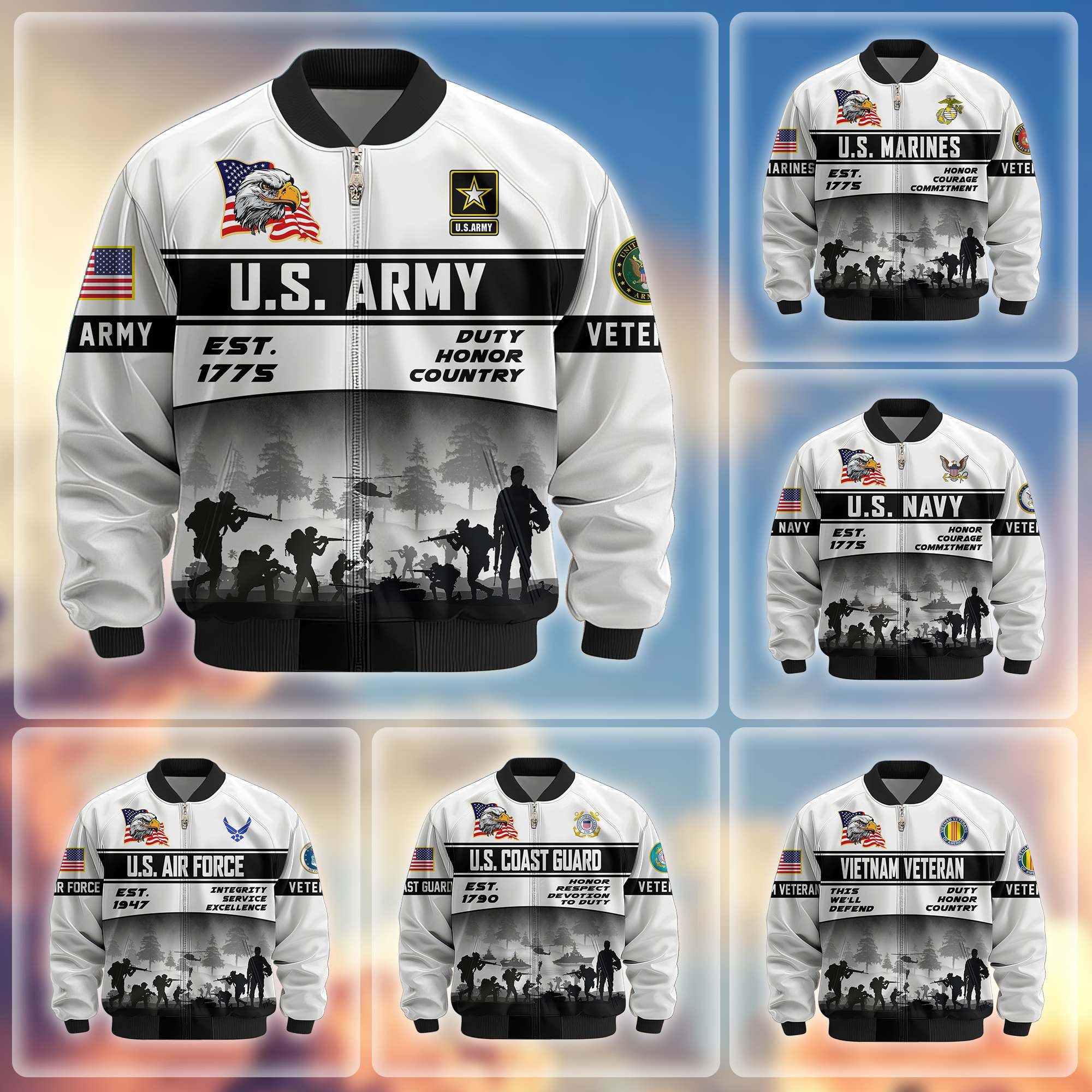 Premium US Veterans Bomber Jacket, Gifts For US Veterans, Gifts On Father's Day, Veterans Day.