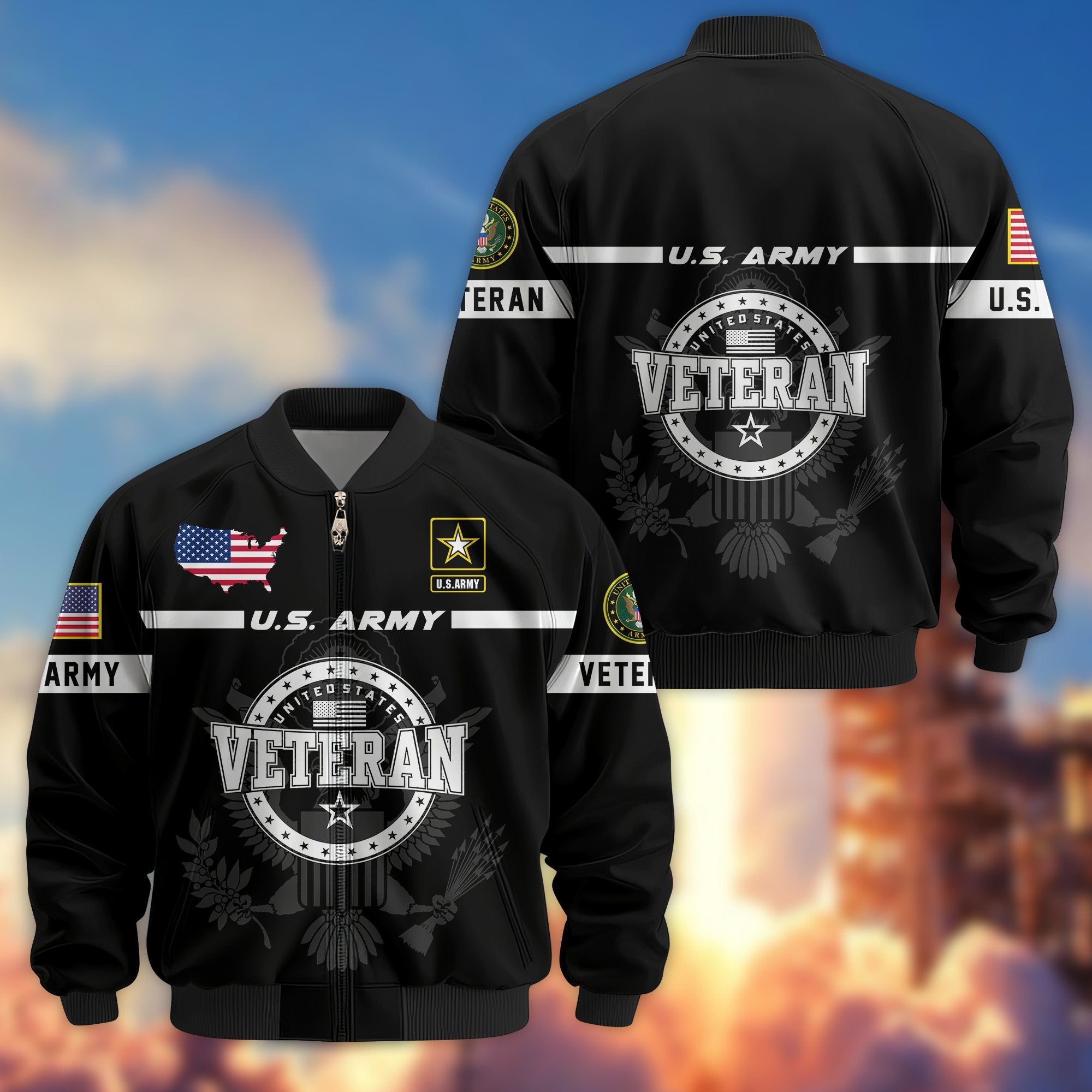 Premium US Veterans Bomber Jacket, Gifts For US Veterans, Gifts On Father's Day, Veterans Day.