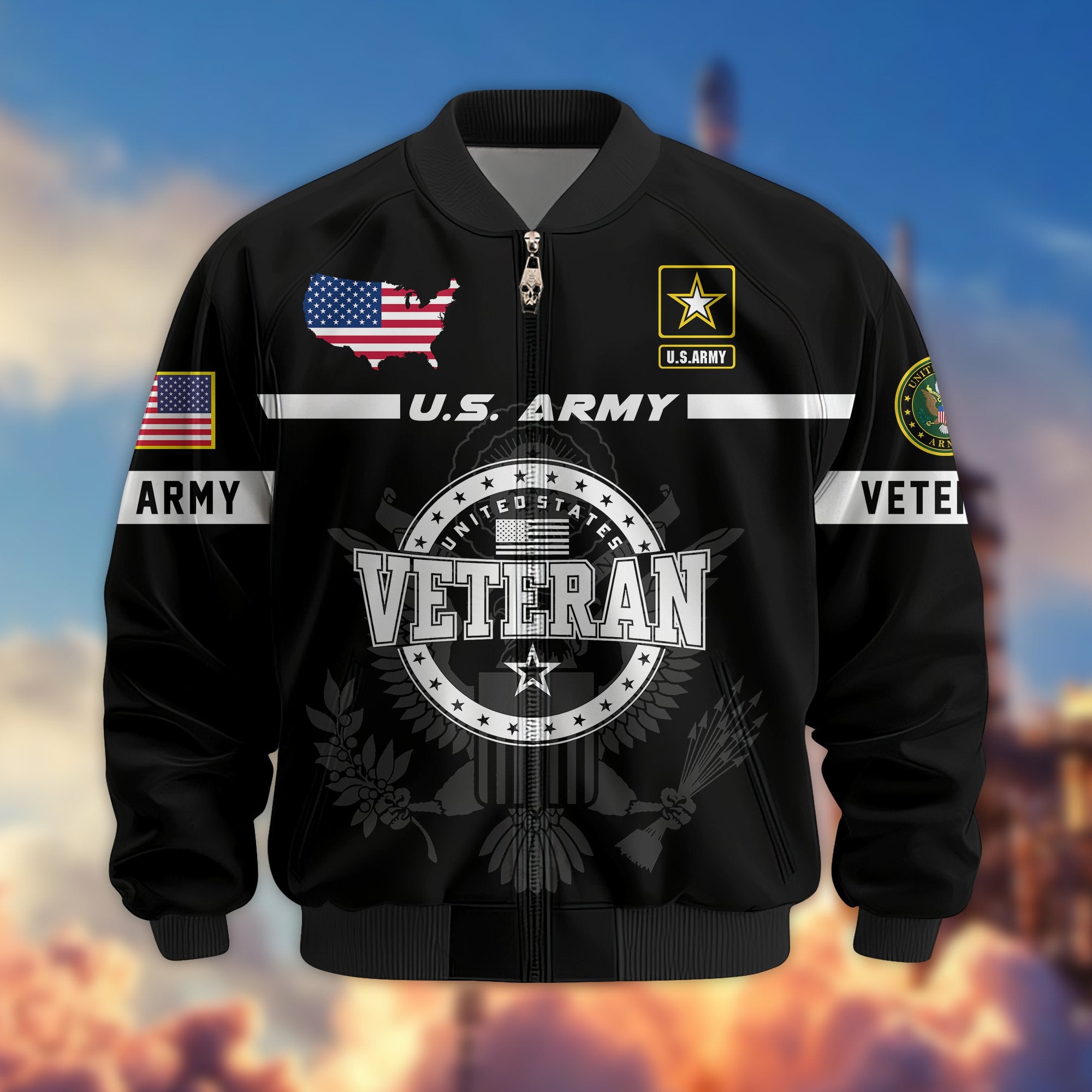 Premium US Veterans Bomber Jacket, Gifts For US Veterans, Gifts On Father's Day, Veterans Day.