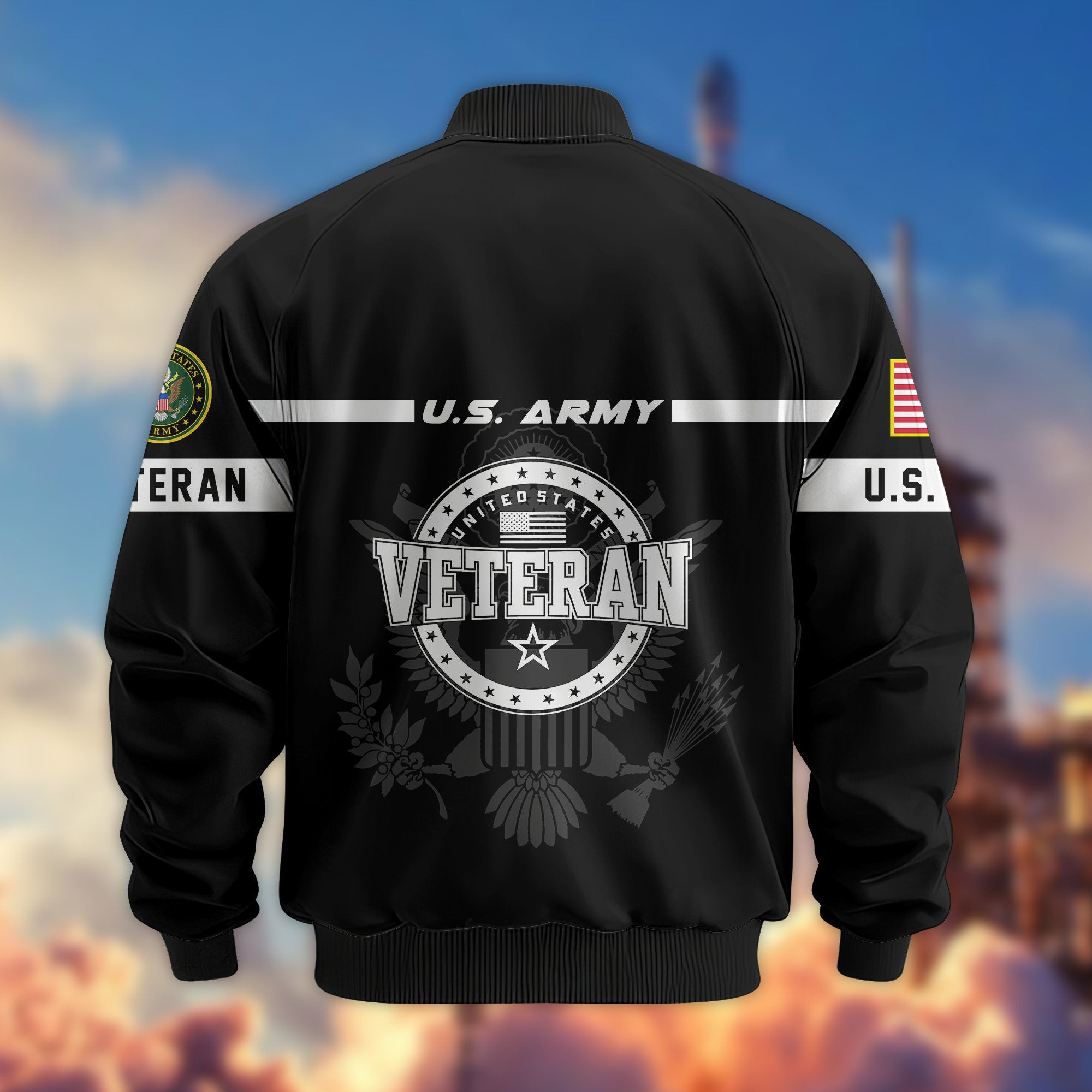 Premium US Veterans Bomber Jacket, Gifts For US Veterans, Gifts On Father's Day, Veterans Day.
