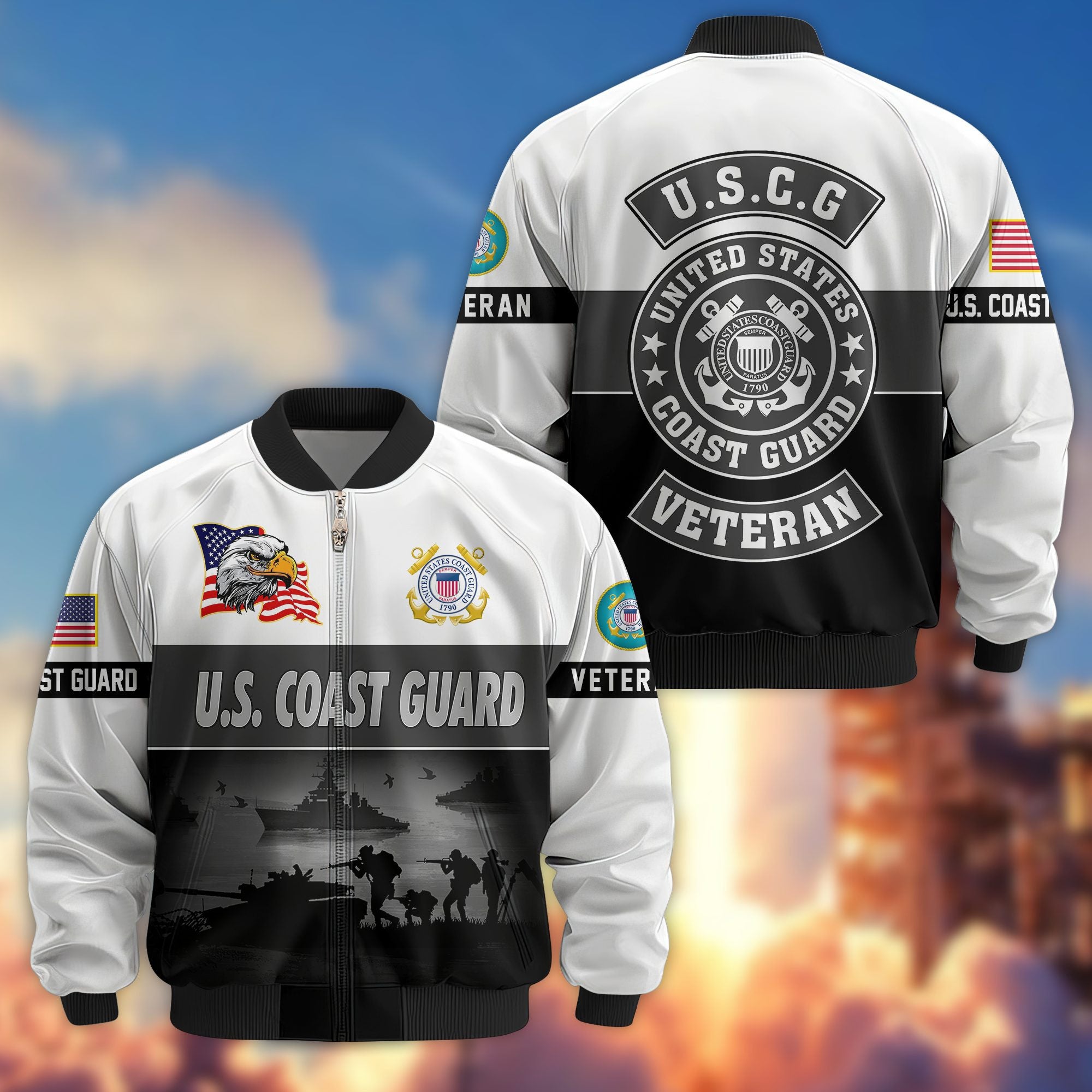 Premium US Veterans Bomber Jacket, Gifts For US Veterans, Gifts On Father's Day, Veterans Day.