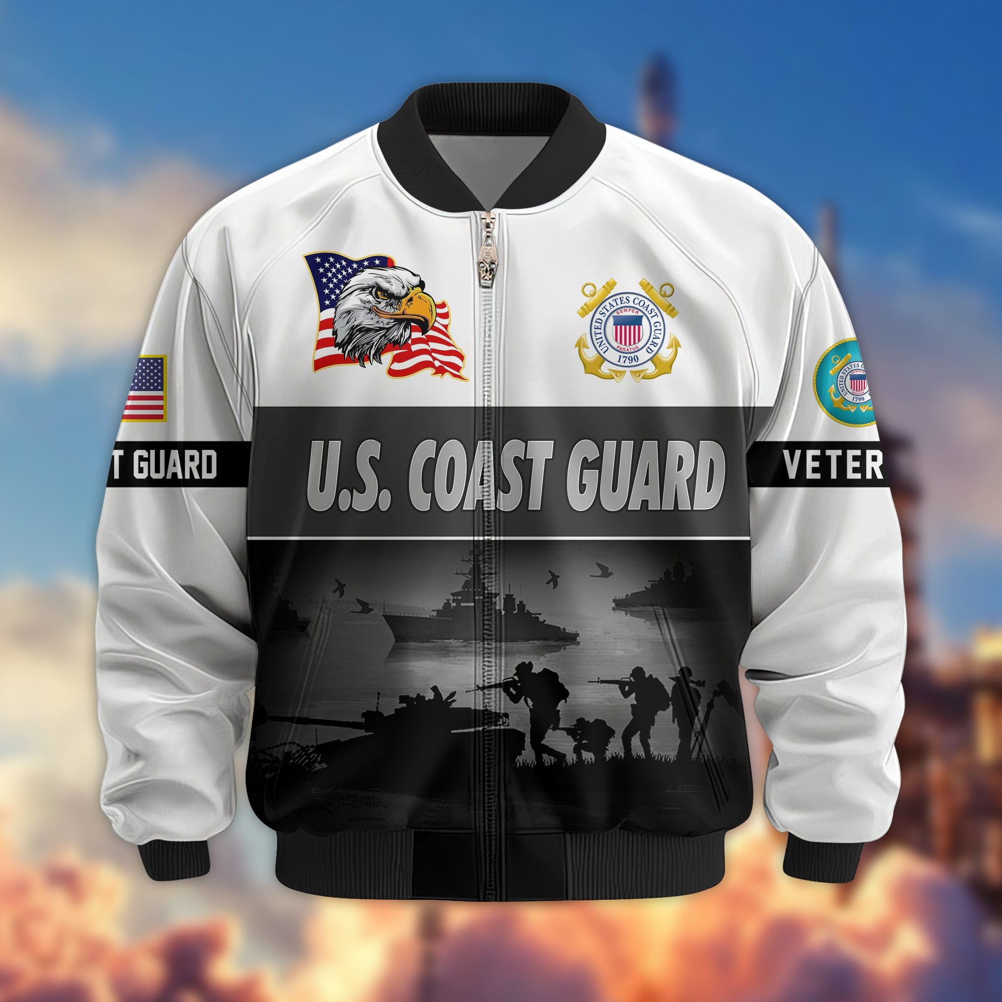 Premium US Veterans Bomber Jacket, Gifts For US Veterans, Gifts On Father's Day, Veterans Day.