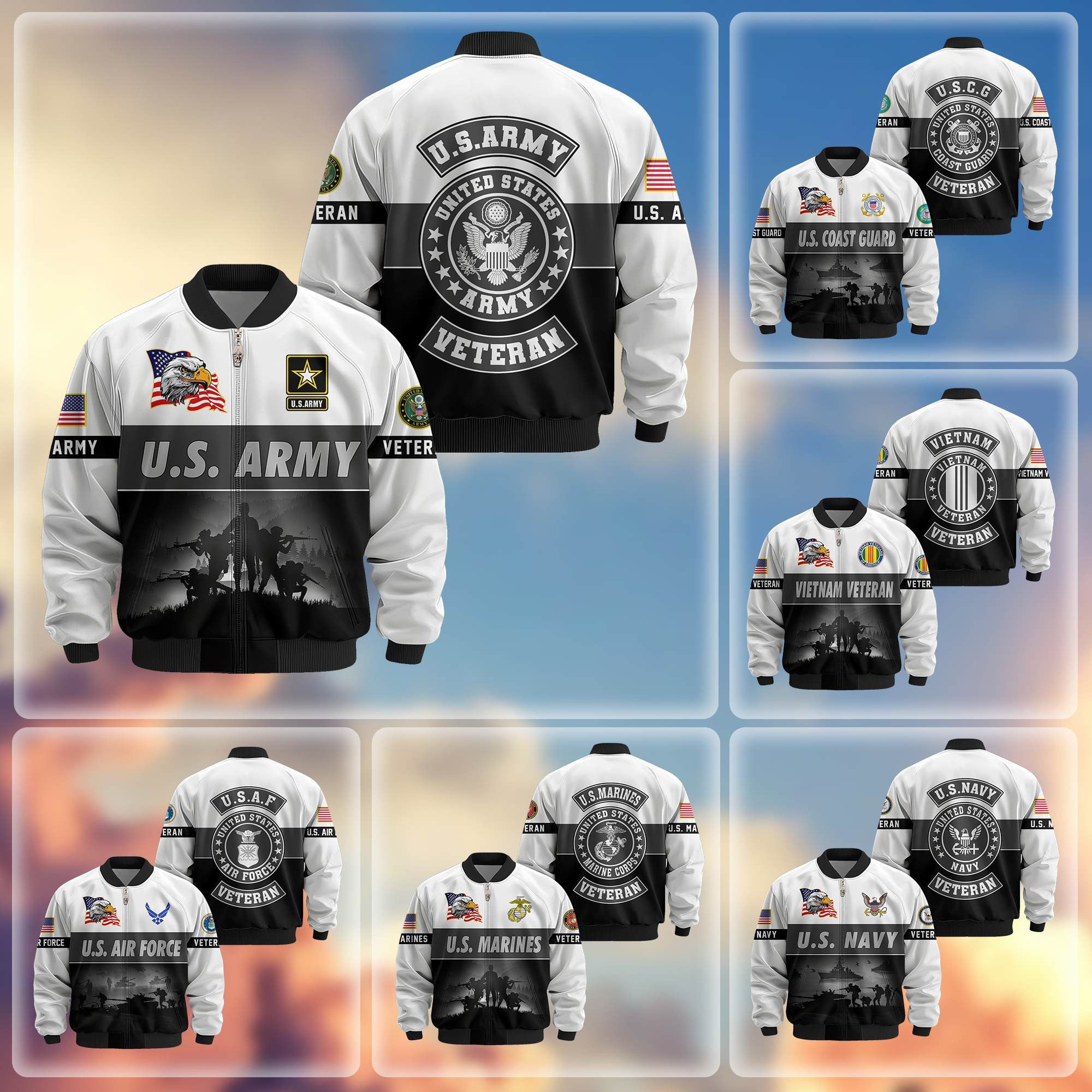 Premium US Veterans Bomber Jacket, Gifts For US Veterans, Gifts On Father's Day, Veterans Day.
