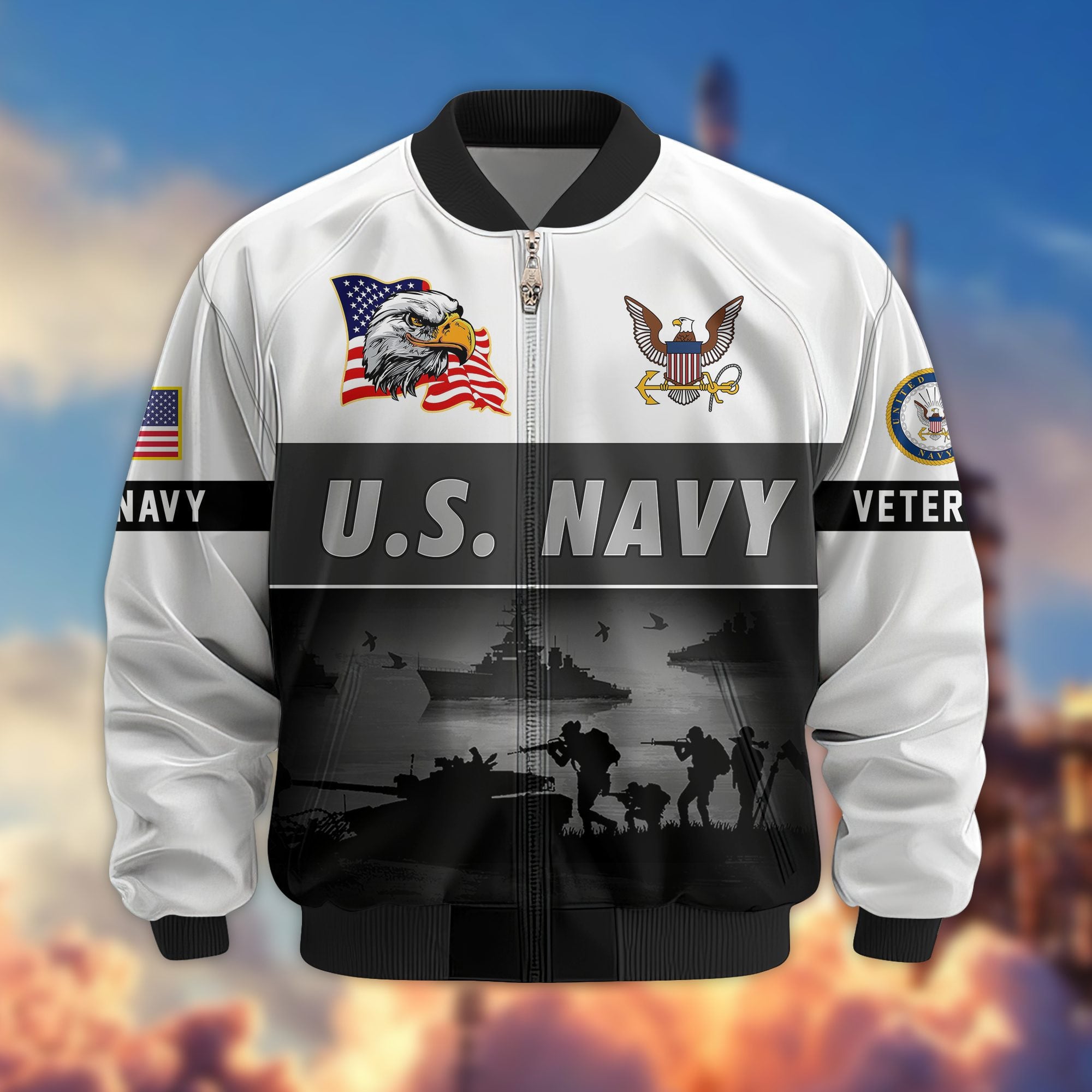 Premium US Veterans Bomber Jacket, Gifts For US Veterans, Gifts On Father's Day, Veterans Day.
