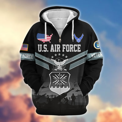 Premium US Veterans Zip Hoodie, Gifts For US Veterans, Gifts On Father's Day, Veterans Day.