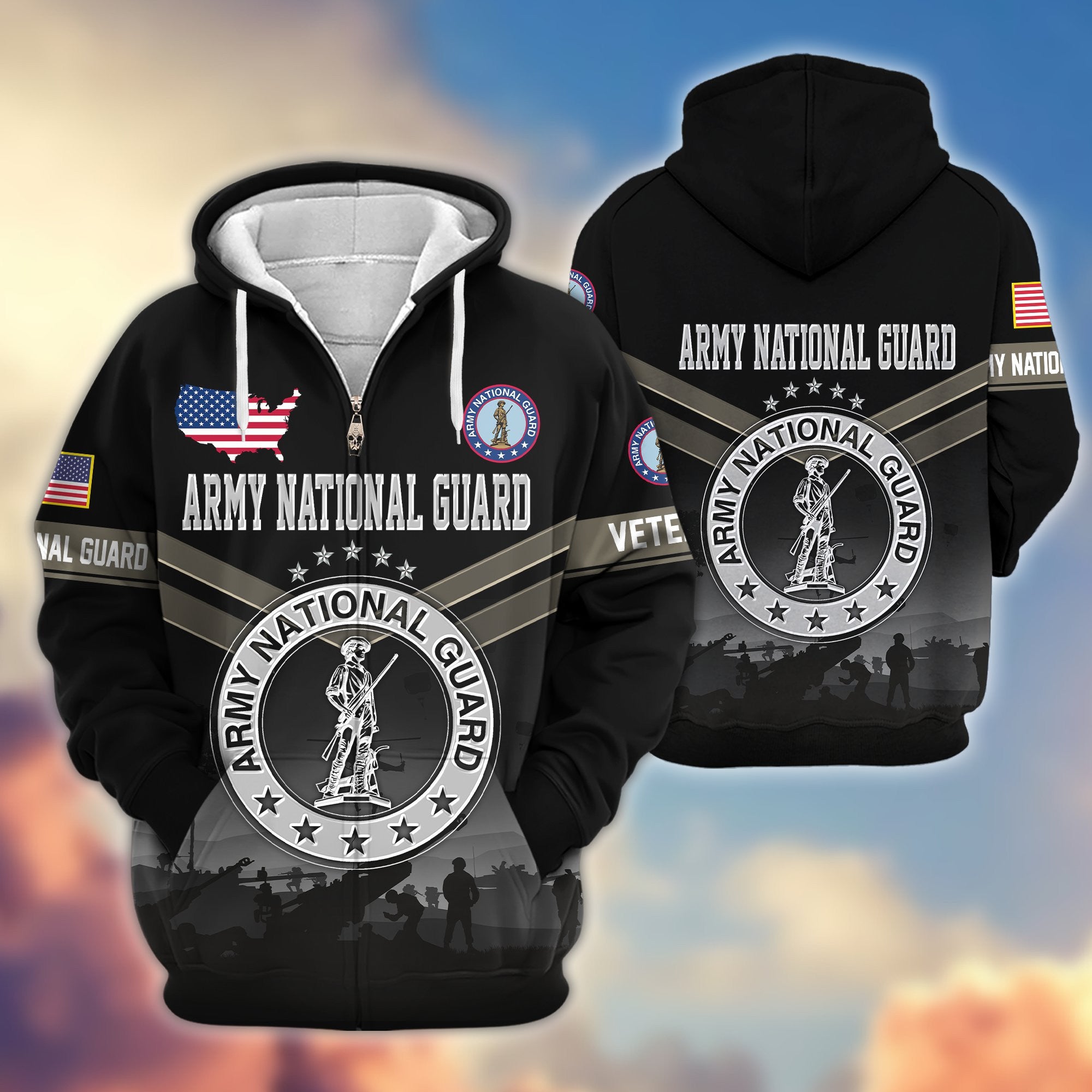 Premium US Veterans Zip Hoodie, Gifts For US Veterans, Gifts On Father's Day, Veterans Day.