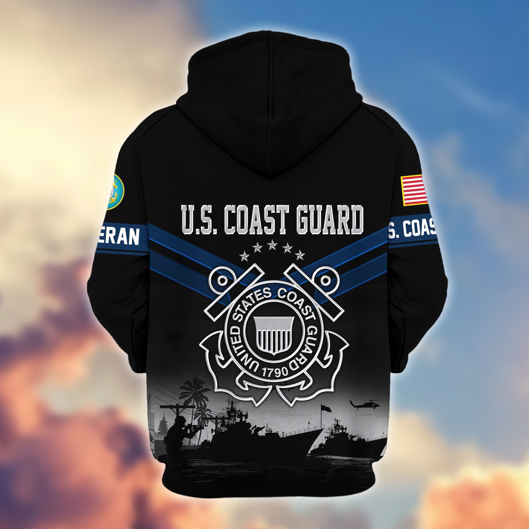 Premium US Veterans Zip Hoodie, Gifts For US Veterans, Gifts On Father's Day, Veterans Day.