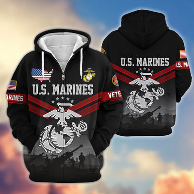 Premium US Veterans Zip Hoodie, Gifts For US Veterans, Gifts On Father's Day, Veterans Day.