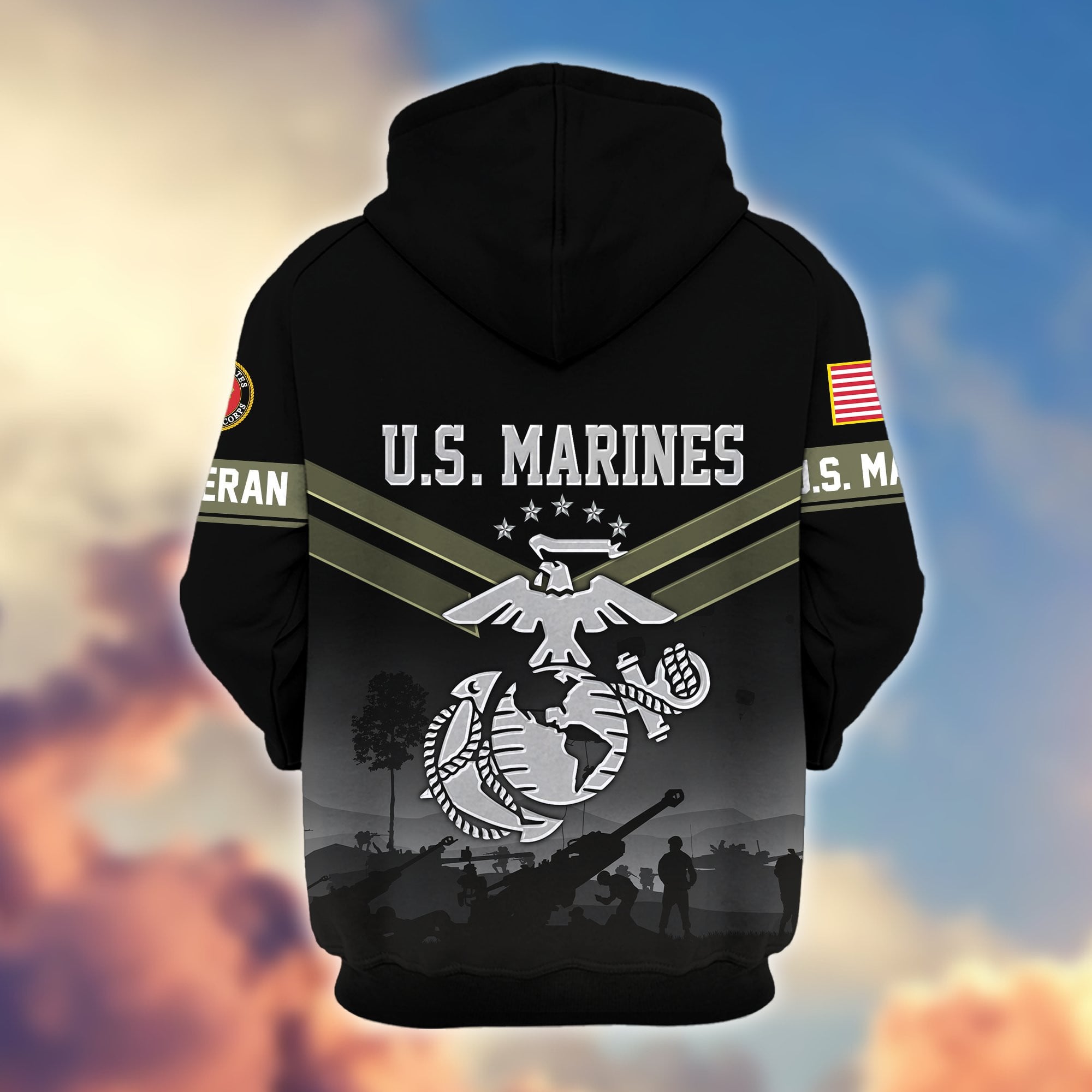 Premium US Veterans Zip Hoodie, Gifts For US Veterans, Gifts On Father's Day, Veterans Day.