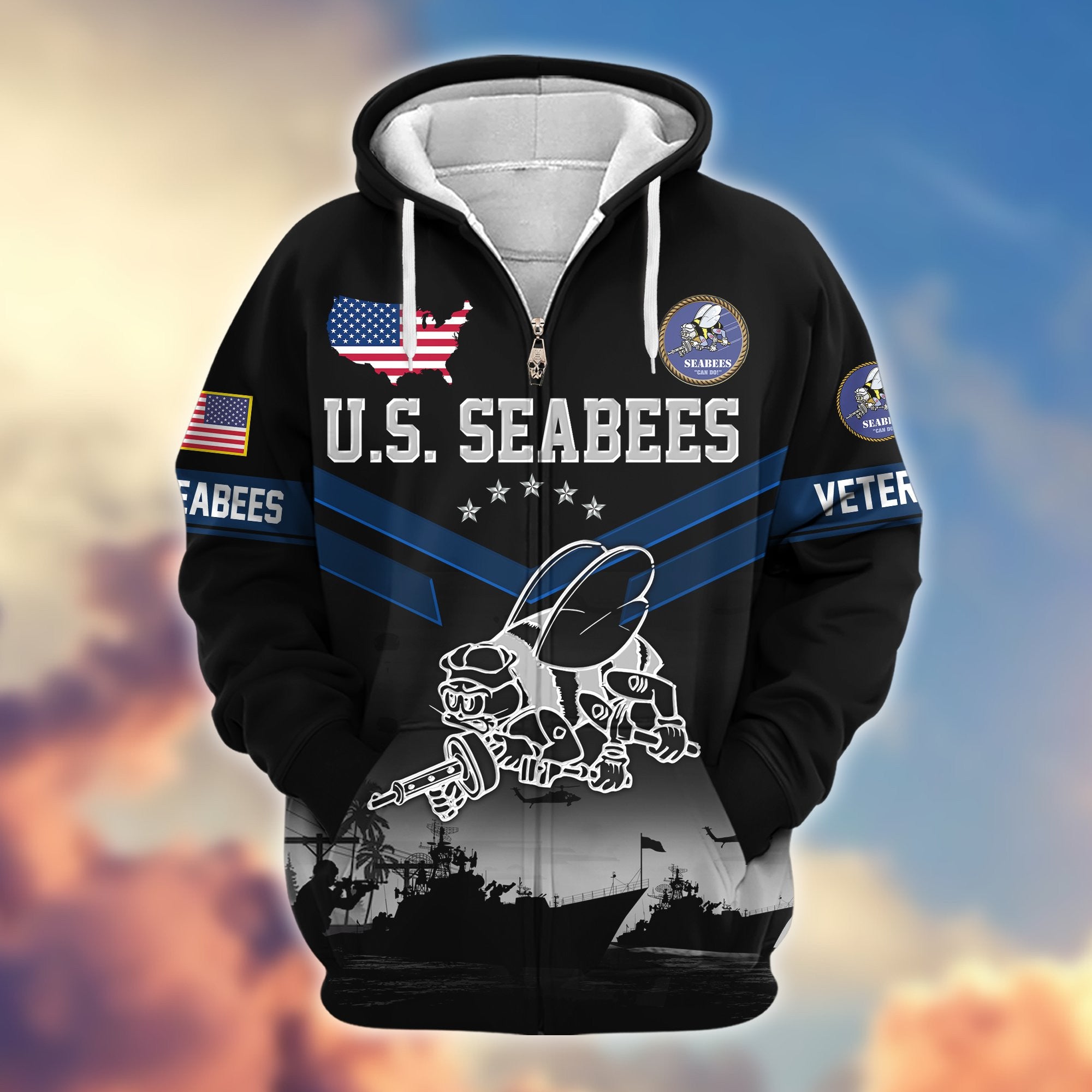 Premium US Veterans Zip Hoodie, Gifts For US Veterans, Gifts On Father's Day, Veterans Day.