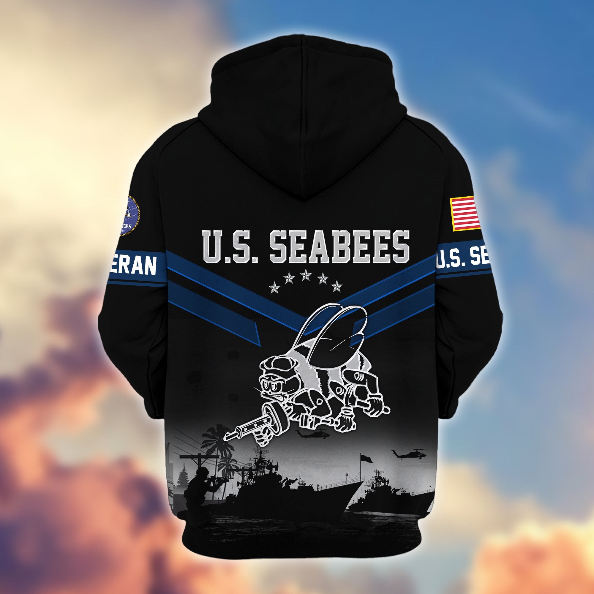 Premium US Veterans Zip Hoodie, Gifts For US Veterans, Gifts On Father's Day, Veterans Day.