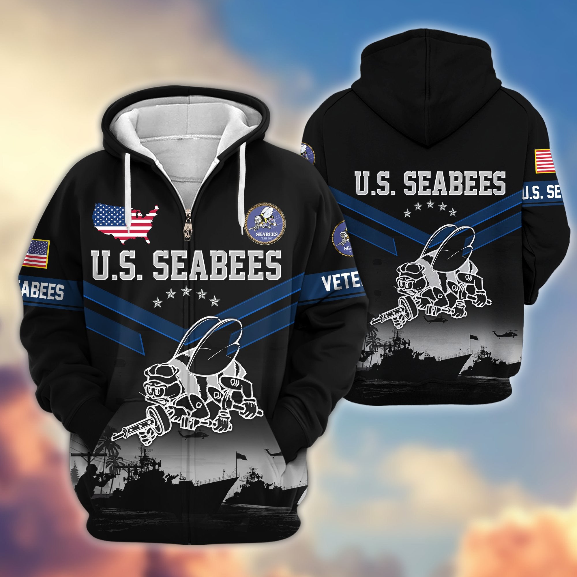Premium US Veterans Zip Hoodie, Gifts For US Veterans, Gifts On Father's Day, Veterans Day.