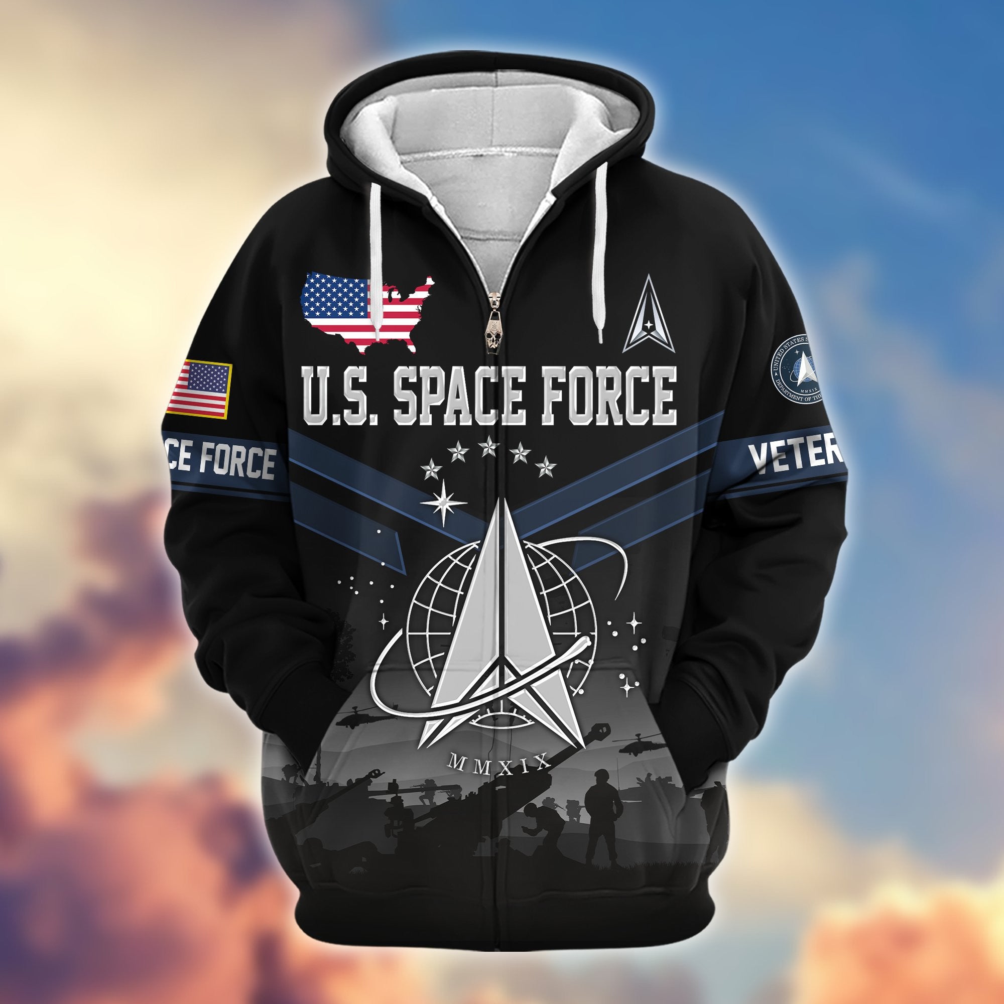 Premium US Veterans Zip Hoodie, Gifts For US Veterans, Gifts On Father's Day, Veterans Day.