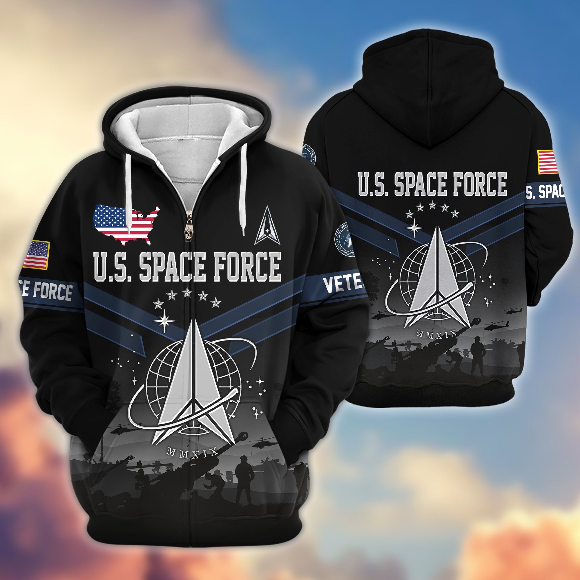 Premium US Veterans Zip Hoodie, Gifts For US Veterans, Gifts On Father's Day, Veterans Day.