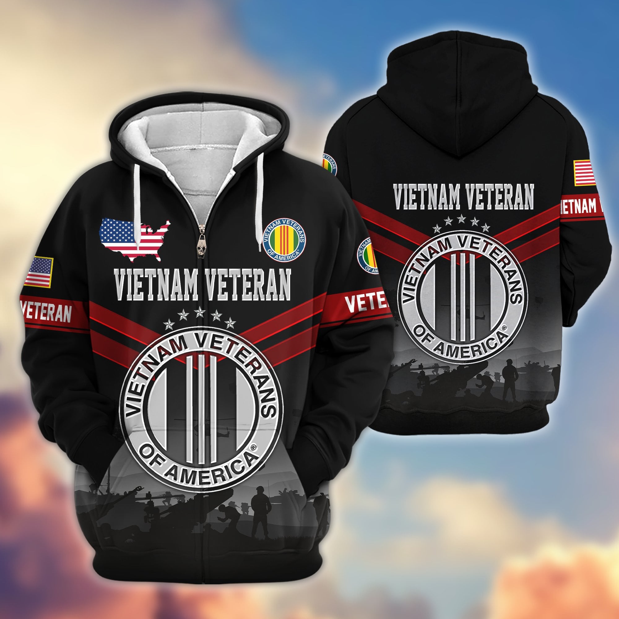 Premium US Veterans Zip Hoodie, Gifts For US Veterans, Gifts On Father's Day, Veterans Day.