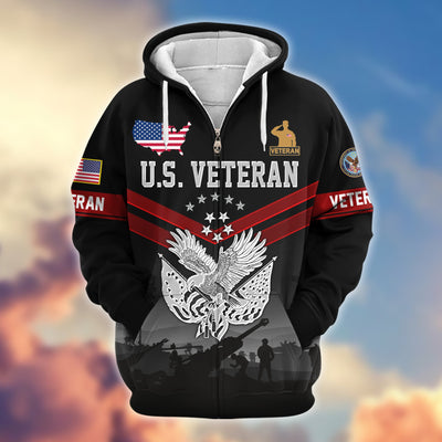 Premium US Veterans Zip Hoodie, Gifts For US Veterans, Gifts On Father's Day, Veterans Day.