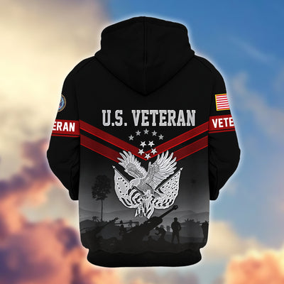 Premium US Veterans Zip Hoodie, Gifts For US Veterans, Gifts On Father's Day, Veterans Day.
