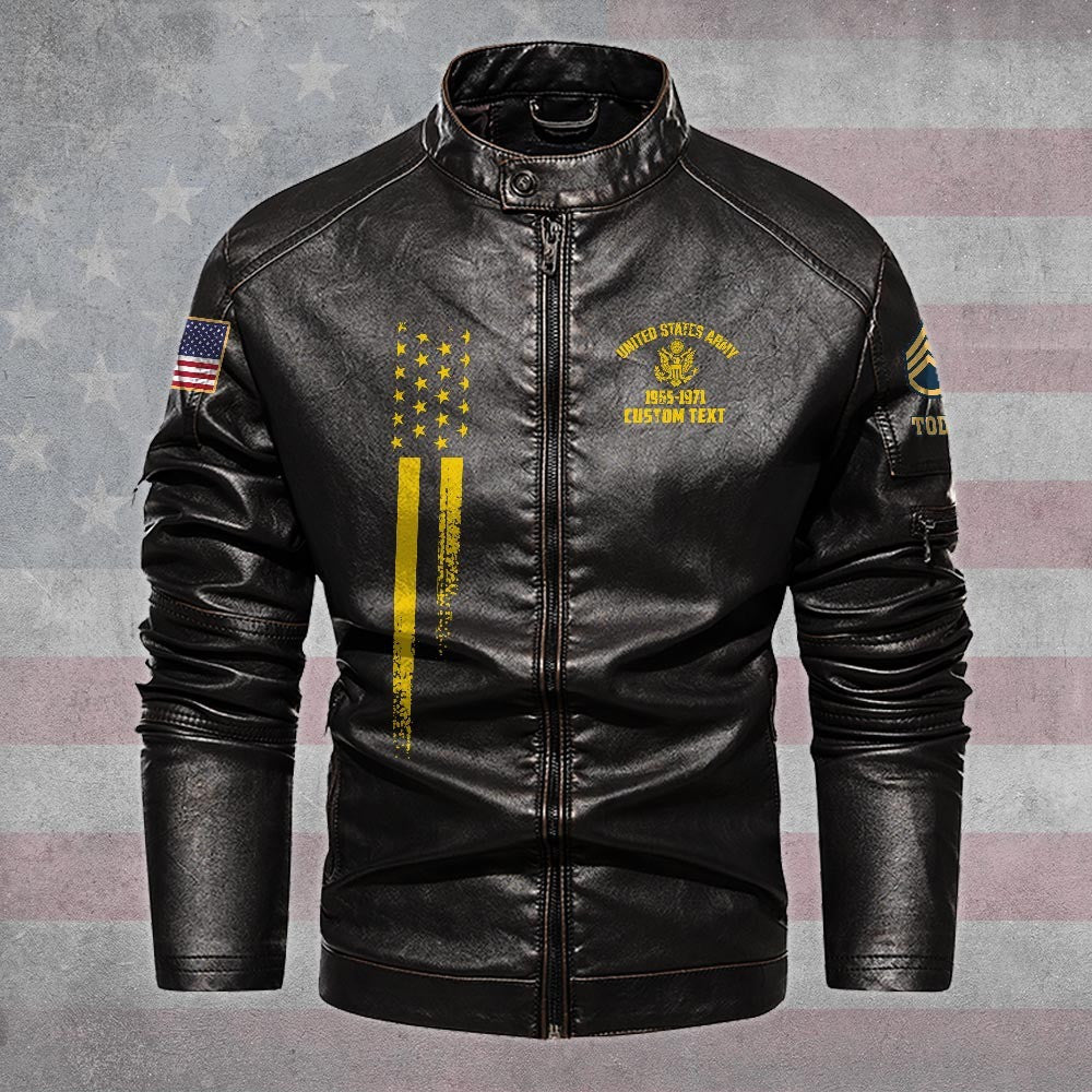 Premium US Army Veteran Leather Jacket, Gifts For Army Veteran, Gifts On Father's Day, Veterans Day.