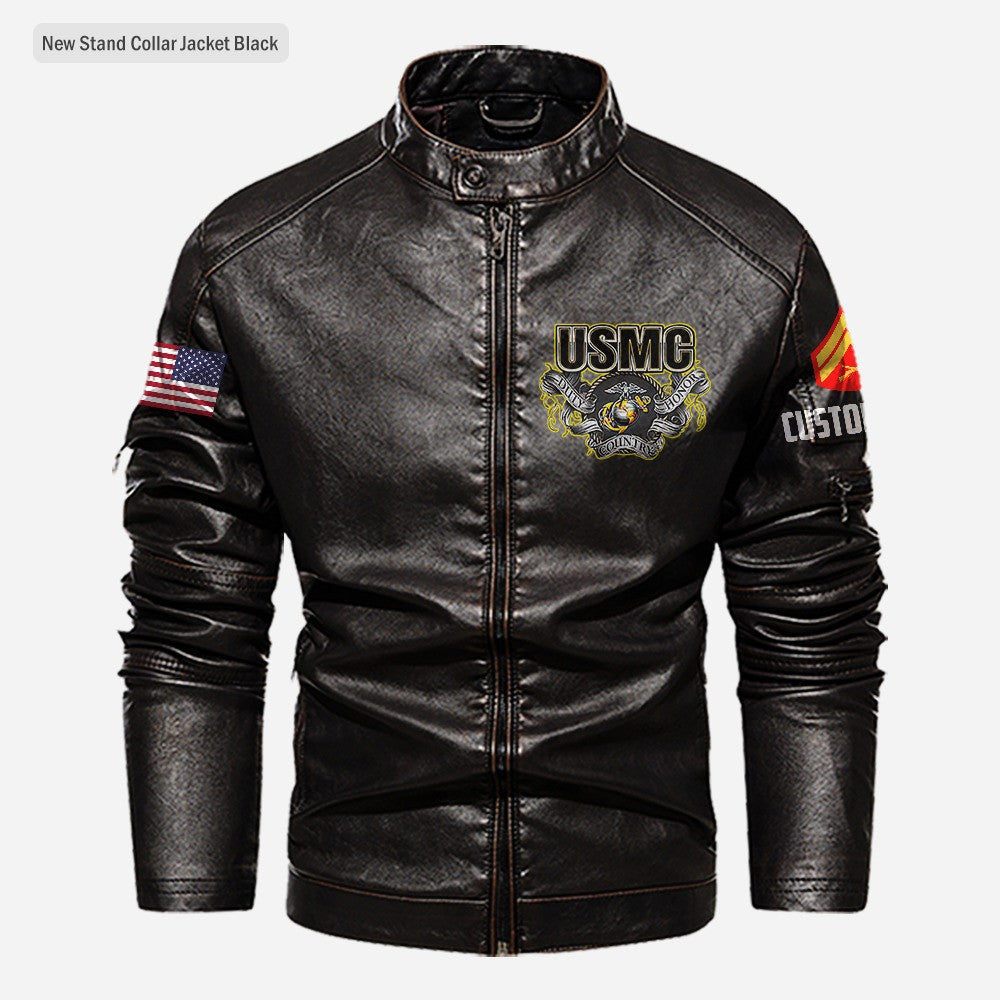 Premium Custom USMC Veteran Leather Jacket, Gifts For Marine Veteran, Gifts On Father's Day, Veterans Day.