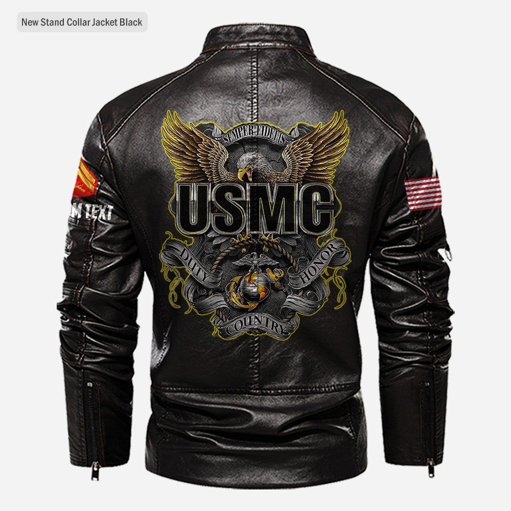 Premium Custom USMC Veteran Leather Jacket, Gifts For Marine Veteran, Gifts On Father's Day, Veterans Day.