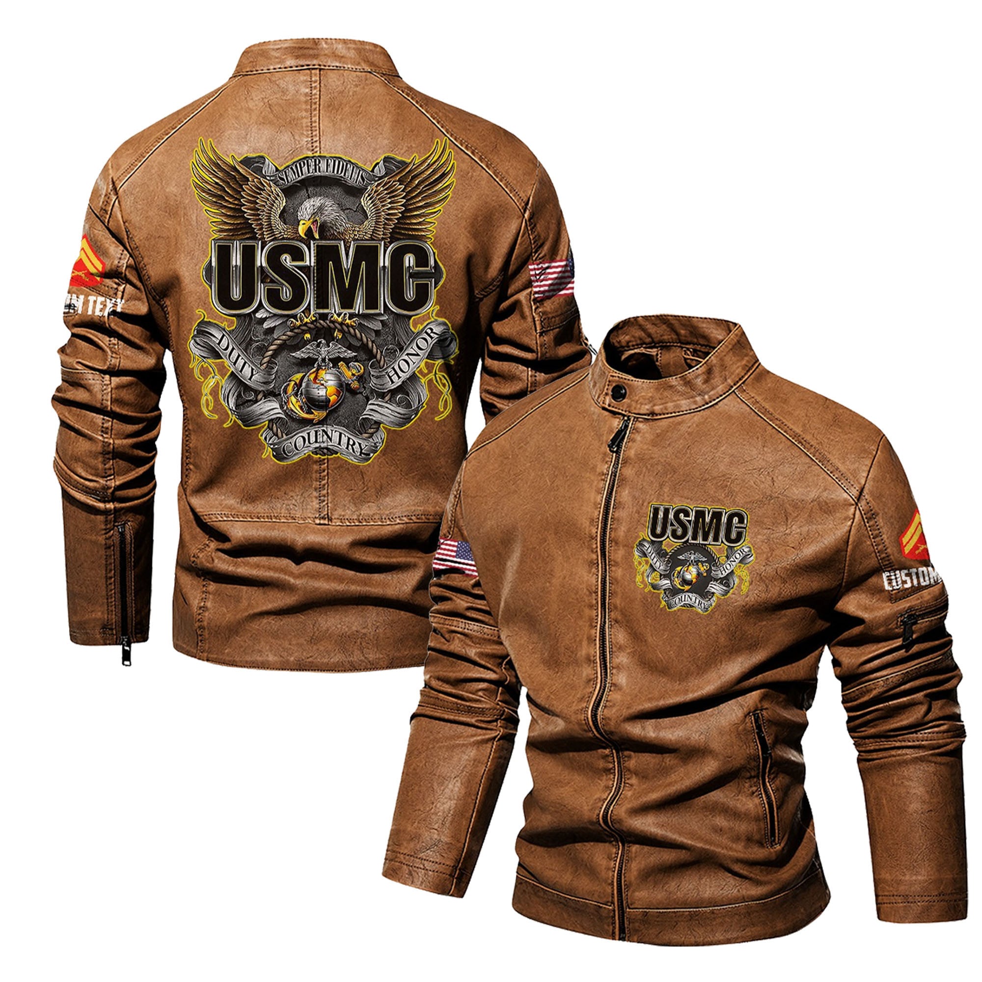 Premium Custom USMC Veteran Leather Jacket, Gifts For Marine Veteran, Gifts On Father's Day, Veterans Day.