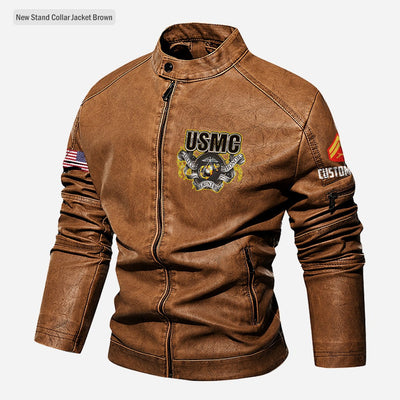 Premium Custom USMC Veteran Leather Jacket, Gifts For Marine Veteran, Gifts On Father's Day, Veterans Day.