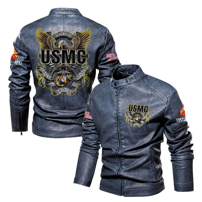 Premium Custom USMC Veteran Leather Jacket, Gifts For Marine Veteran, Gifts On Father's Day, Veterans Day.