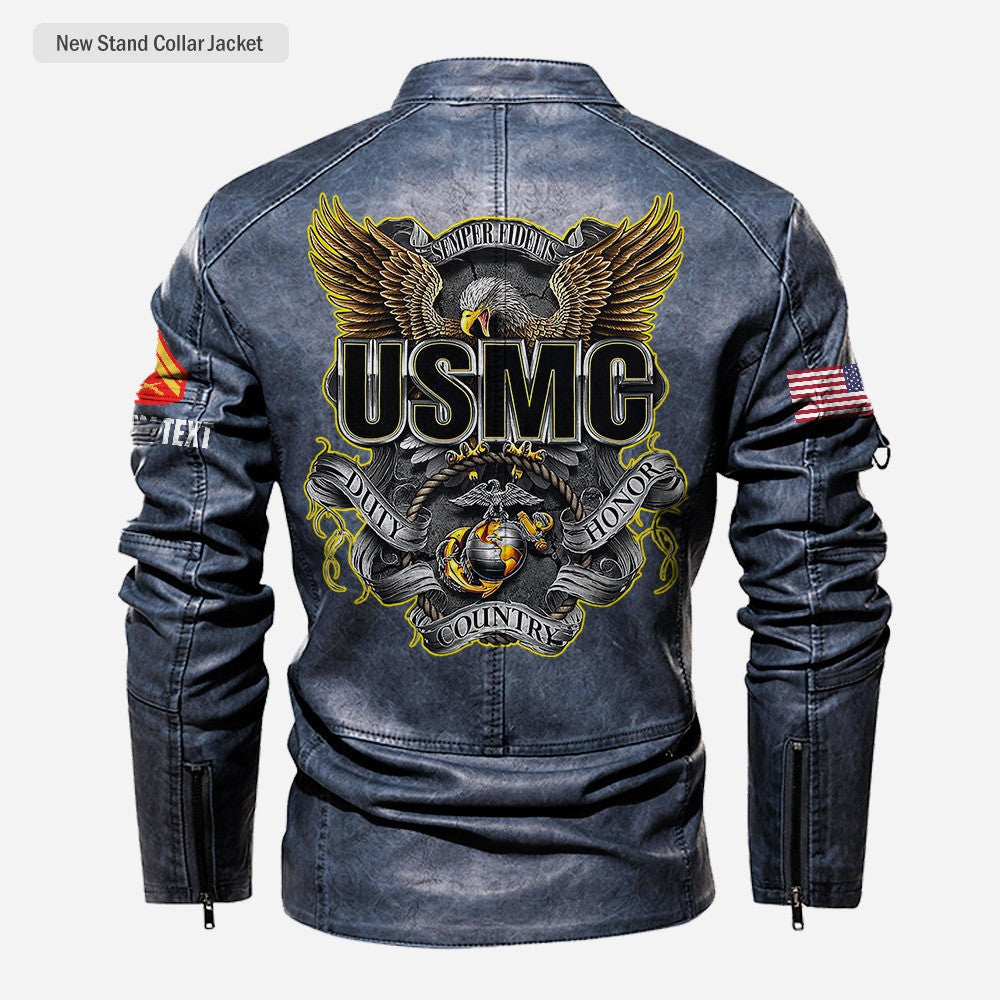 Premium Custom USMC Veteran Leather Jacket, Gifts For Marine Veteran, Gifts On Father's Day, Veterans Day.