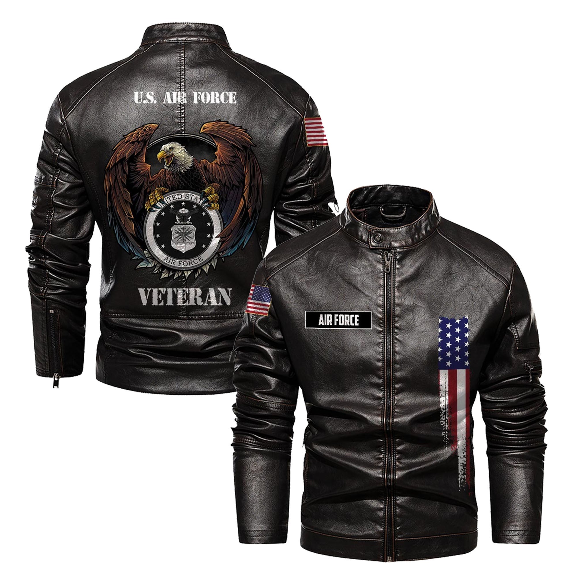 Premium USAF Veteran Leather Jacket, Gifts For Air Force Veteran, Gifts On Father's Day, Veterans Day.