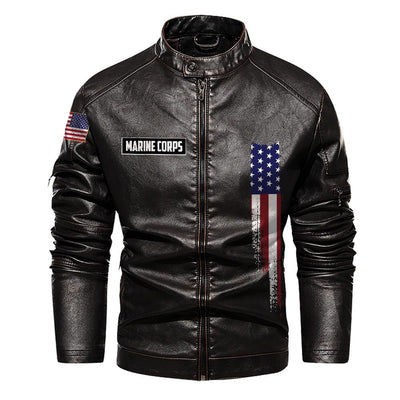 Premium USMC Veteran Leather Jacket, Gifts For Marine Veteran, Gifts On Father's Day, Veterans Day.