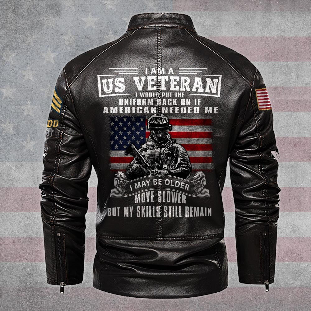 Premium Custom US Army Veteran Leather Jacket, Gifts For Army Veteran, Gifts On Father's Day, Veterans Day.