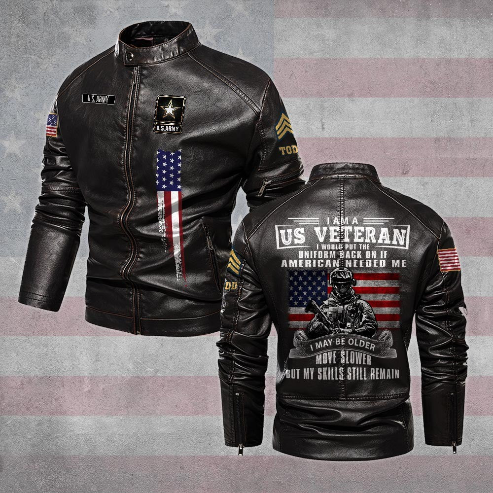 Premium Custom US Army Veteran Leather Jacket, Gifts For Army Veteran, Gifts On Father's Day, Veterans Day.