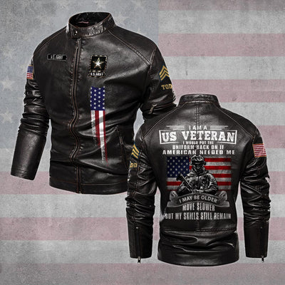 Premium Custom US Army Veteran Leather Jacket, Gifts For Army Veteran, Gifts On Father's Day, Veterans Day.