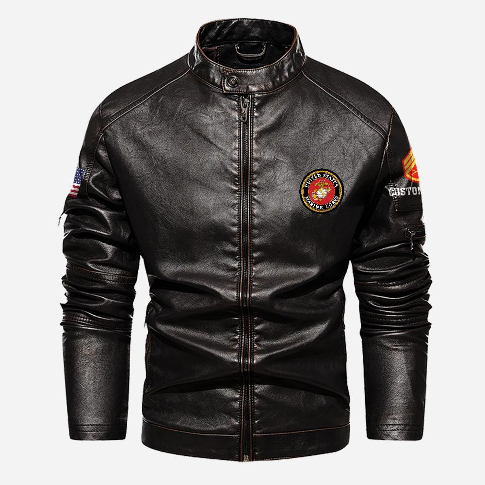 Premium Custom Unit USMC Veteran Leather Jacket, Gifts For Marine Veteran, Gifts On Father's Day, Veterans Day.